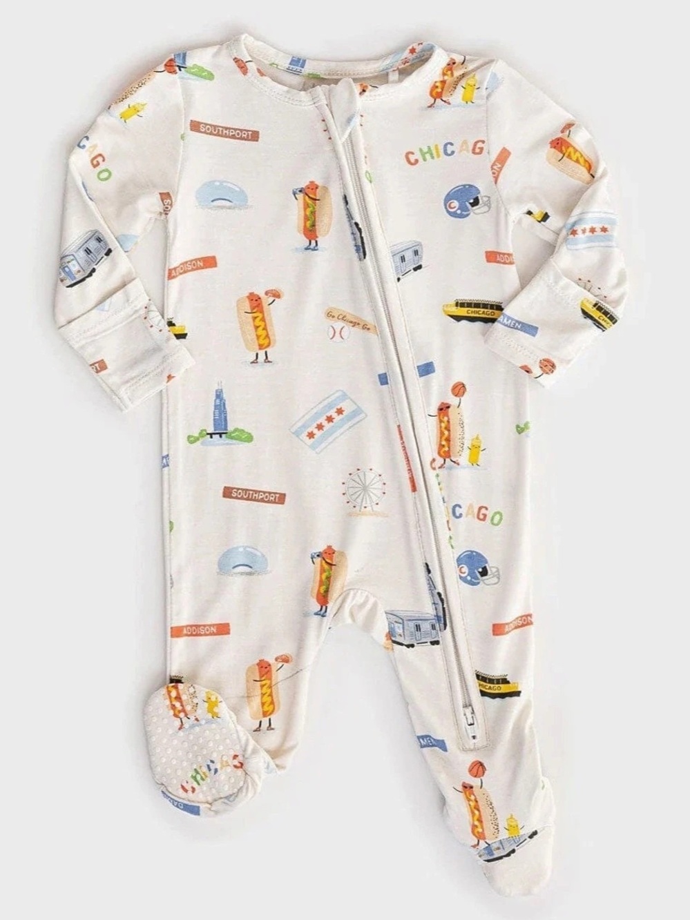 Mini Wonder Chicago Field Trip Soft Bamboo Zipper Footie Pajamas Baby 3-6 Months